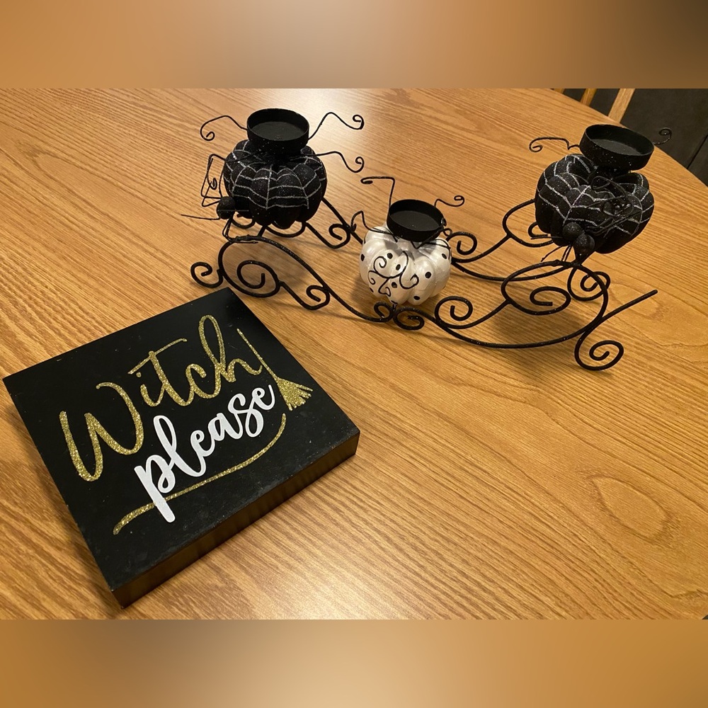 Pier 1 Halloween Candle Holder and Sign